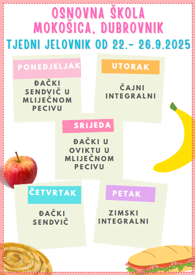 PREHRANA OD 22.9. – 26.9.2025.