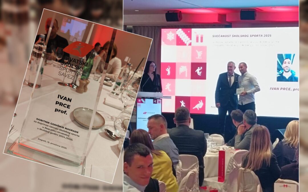 PRIZNANJE ZA IZNIMAN DOPRINOST RAZVOJU ŠKOLSKOG SPORTA NAŠEM PROFESORU IVANU PRCI